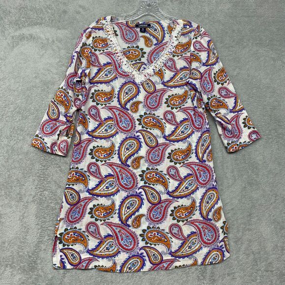 Lands End Dress Womens Extra Small Pullover V Neck Embroidered Paisley Cotton - Picture 1 of 8